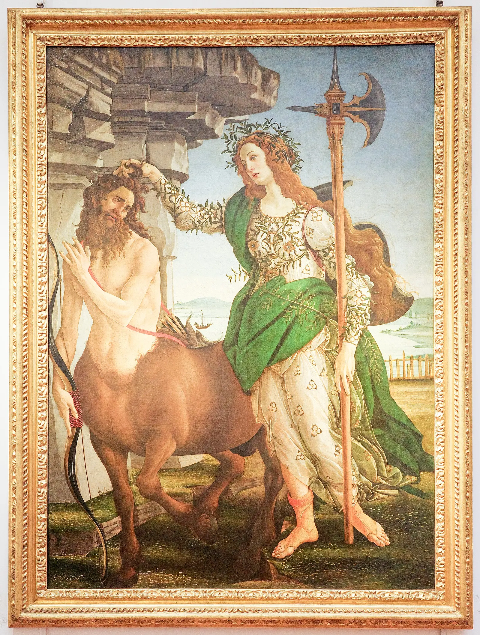 Сандро Боттичелли. Паллада и кентавр. Около 1482. Холст, темпера, 207 × 148 см. Галерея Уффици, Флоренция