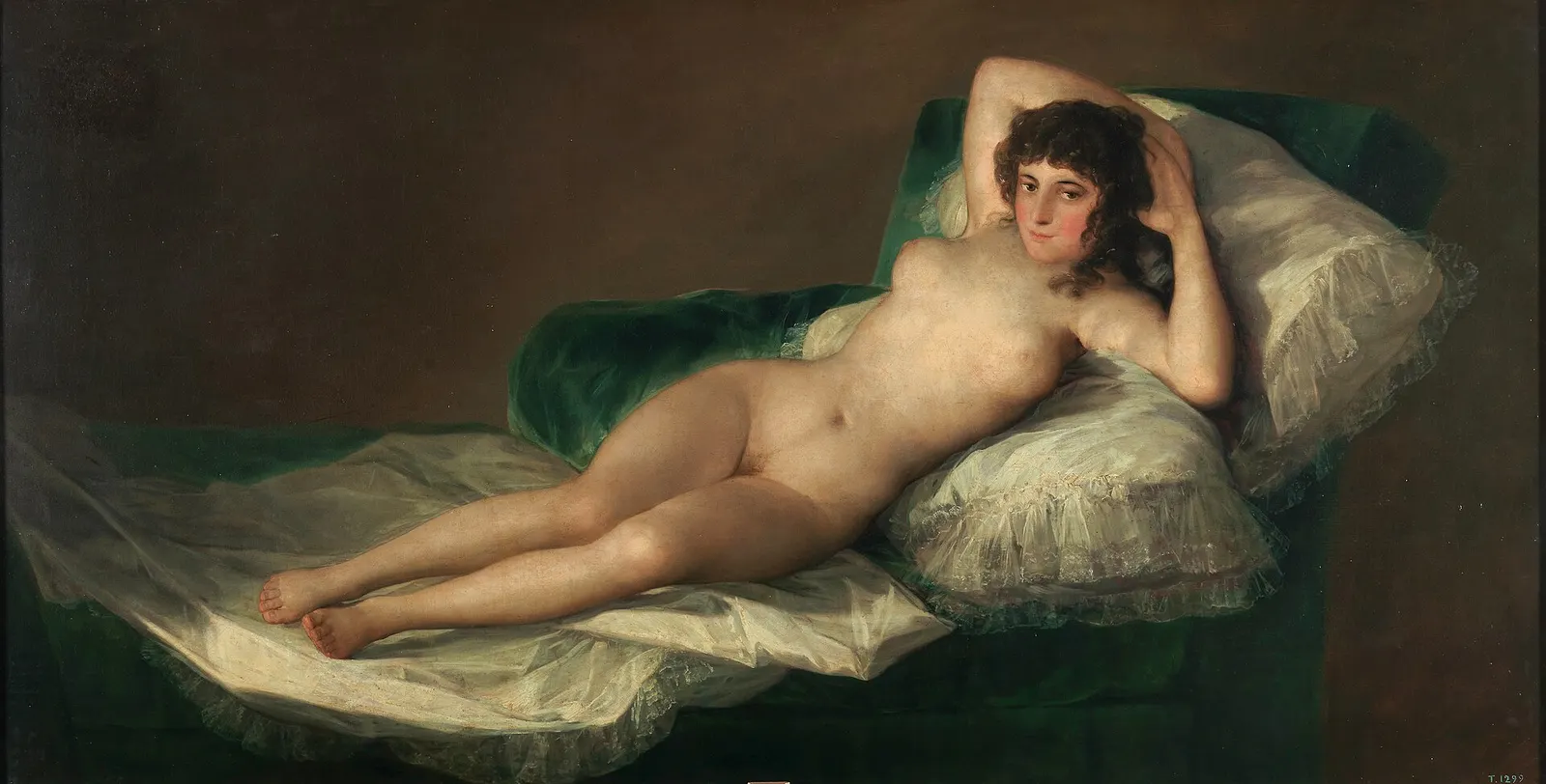 Франсиско Гойя. Маха обнажённая. Около 1797–1800. Холст, масло, 97 × 190 см. Музей Прадо, Мадрид