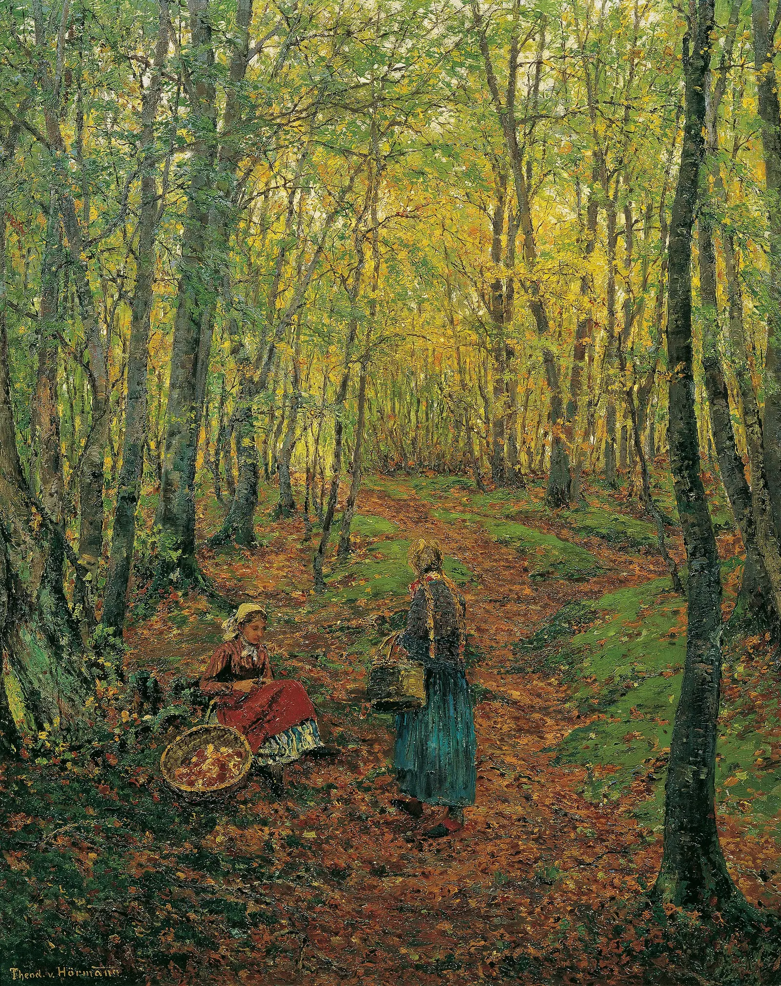 Теодор фон Хёрман. В лесу. Девушка, ищущая грибы. 1892. Холст, масло, 84 × 68 см. Галерея Бельведер, Вена