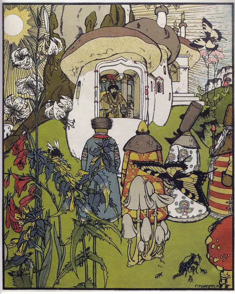 Георгий Нарбут. Иллюстрация к сказке Война грибов. 1909. Издательство И. Кнебеля, Москва